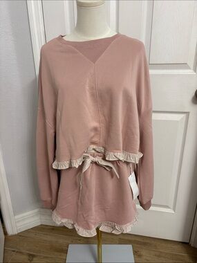 Blush Pink Ruffle Trim Lounge Set